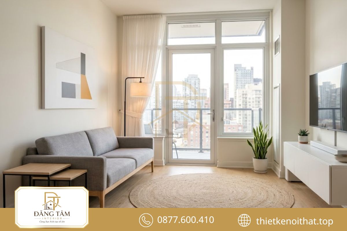 Thi công nội thất phòng khách đẹp cho căn hộ thông thoáng và tiện nghi