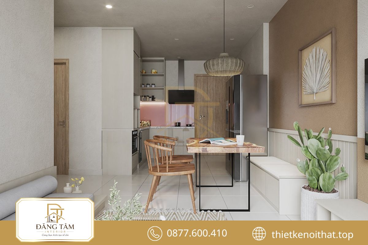 Phòng khách liền bếp hài hòa công năng tạo kết nối xuyên suốt không gian