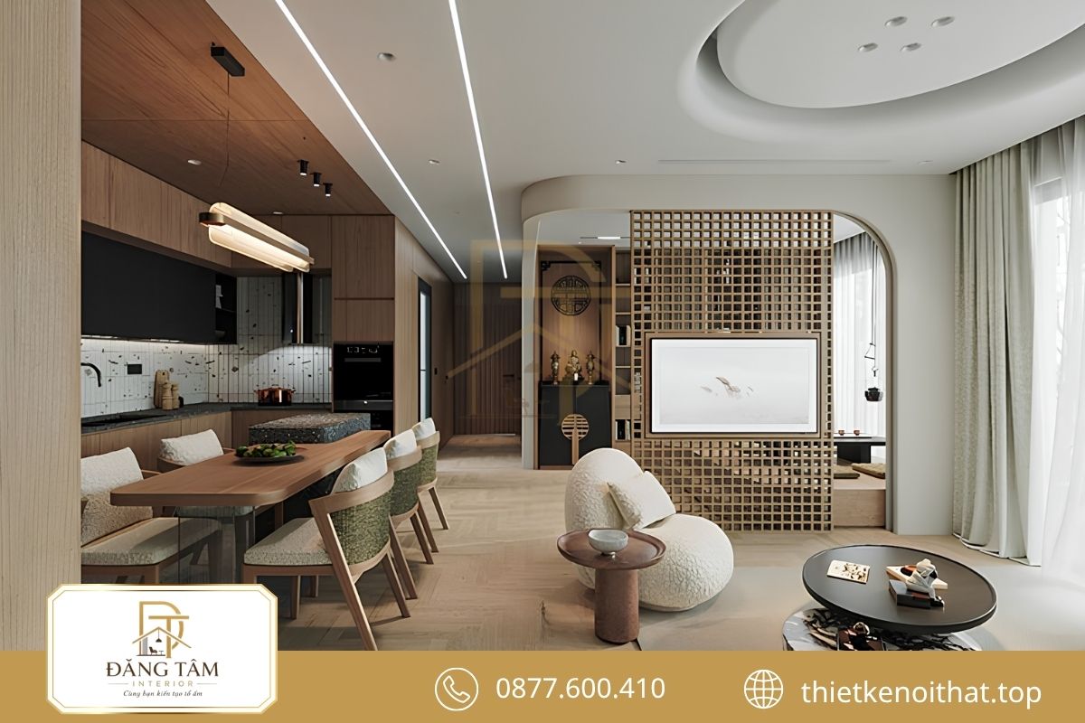 Thiết kế nội thất chung cư 100m2 Japandi ấm cúng, gần gũi thiên nhiên 