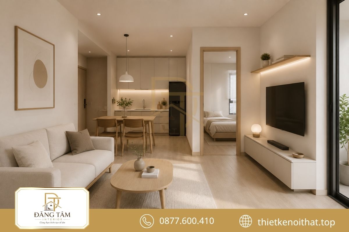 Thiết kế căn hộ 45m2 tối giản, giảm chi tiết và ưu tiên công năng