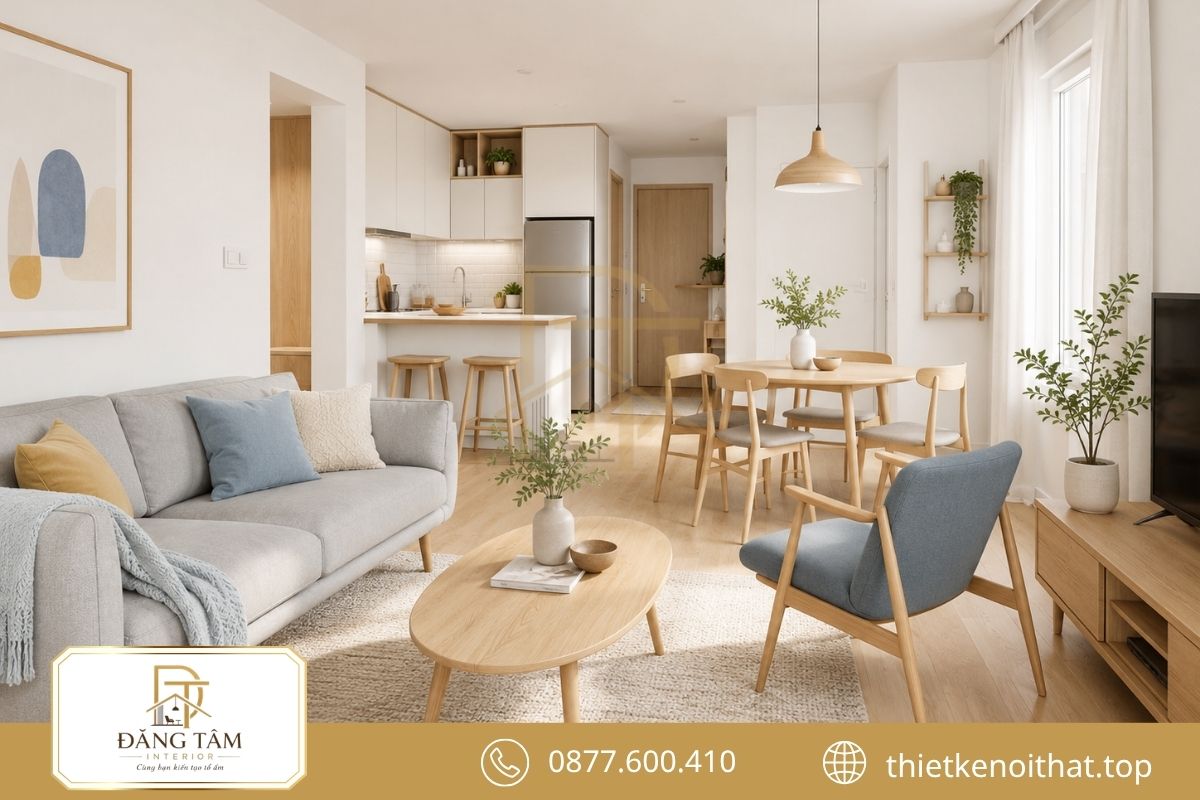 Thiết kế nhà chung cư 50m2 phong cách Bắc Âu sáng thoáng và ấm cúng