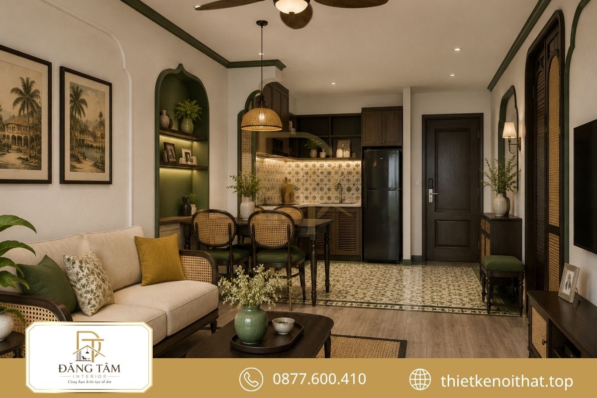 Thiết kế căn hộ 50m2 Indochine mang nét đẹp Đông Dương tinh tế