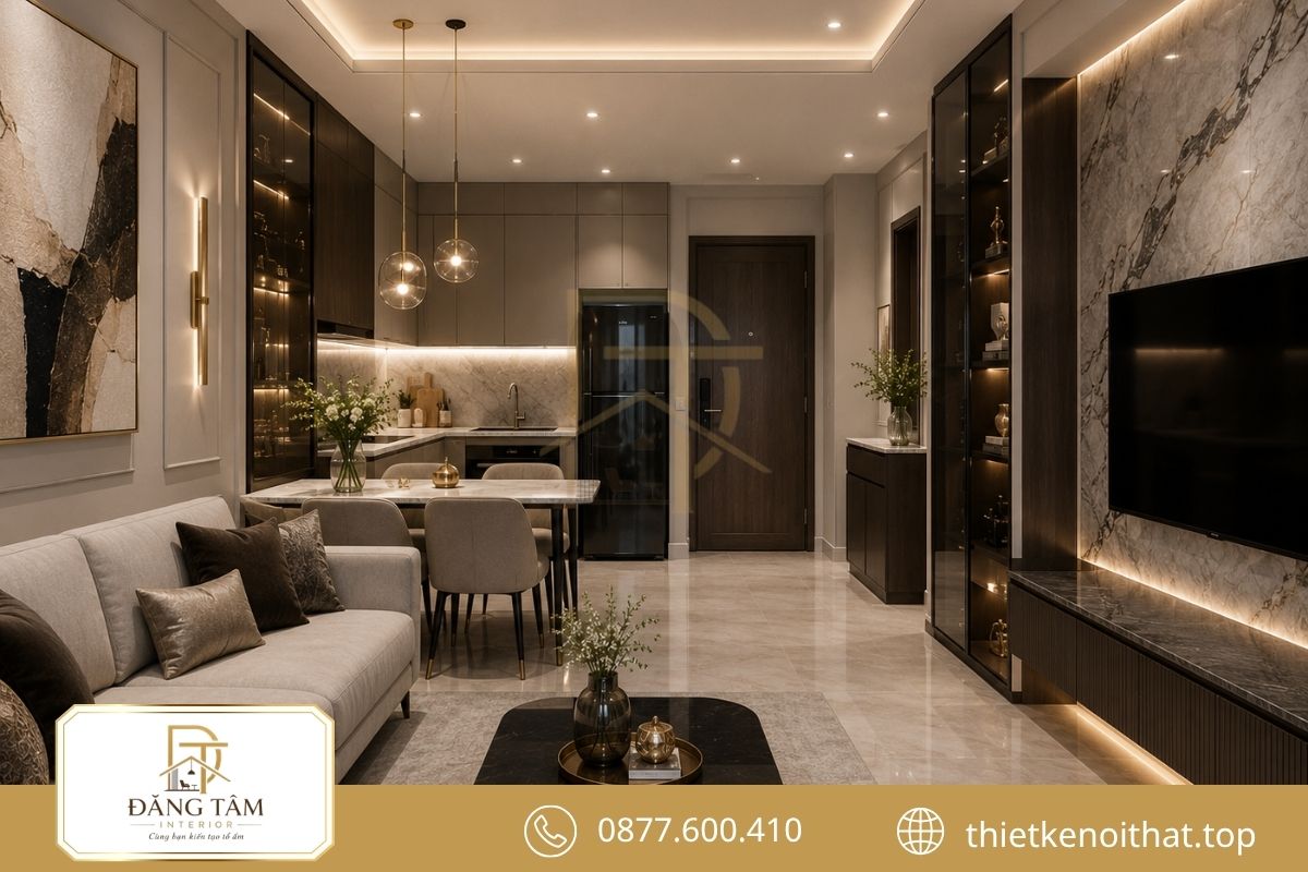 Thiết kế nội thất chung cư 50m2 Luxury nổi bật với vật liệu cao cấp