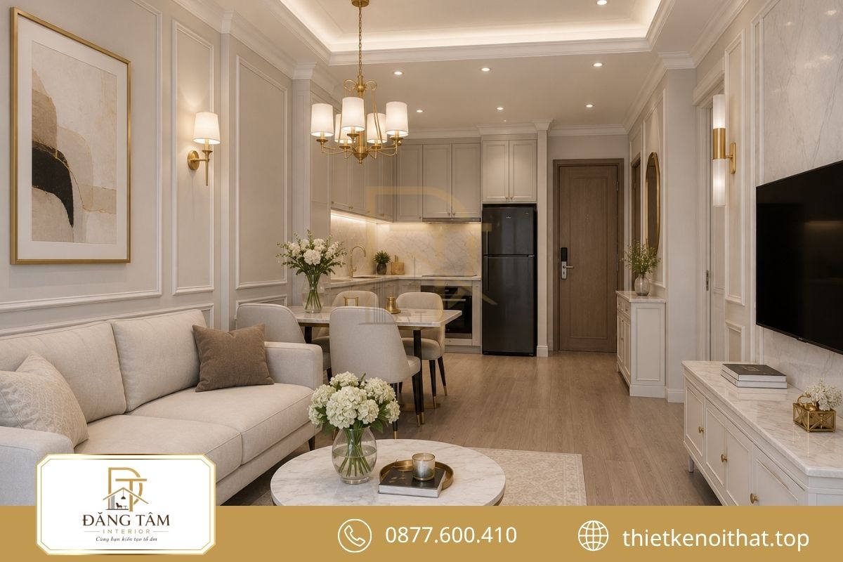 Nội thất chung cư nhỏ 50m2 tân cổ điển sang trọng nhưng vẫn thanh thoát