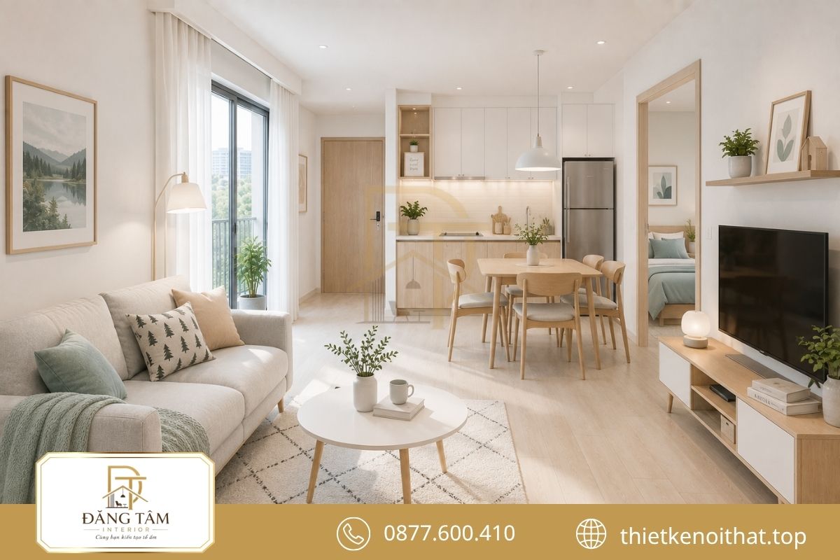 Thiết kế chung cư 45m2 Bắc Âu sáng thoáng với nội thất gỗ nhẹ