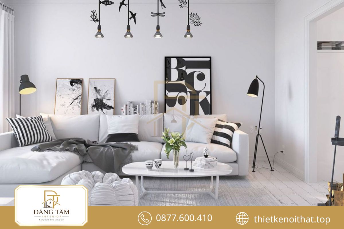 Kết nối phòng khách, bếp và bàn ăn tạo cảm giác rộng thoáng, liền mạch cho căn hộ