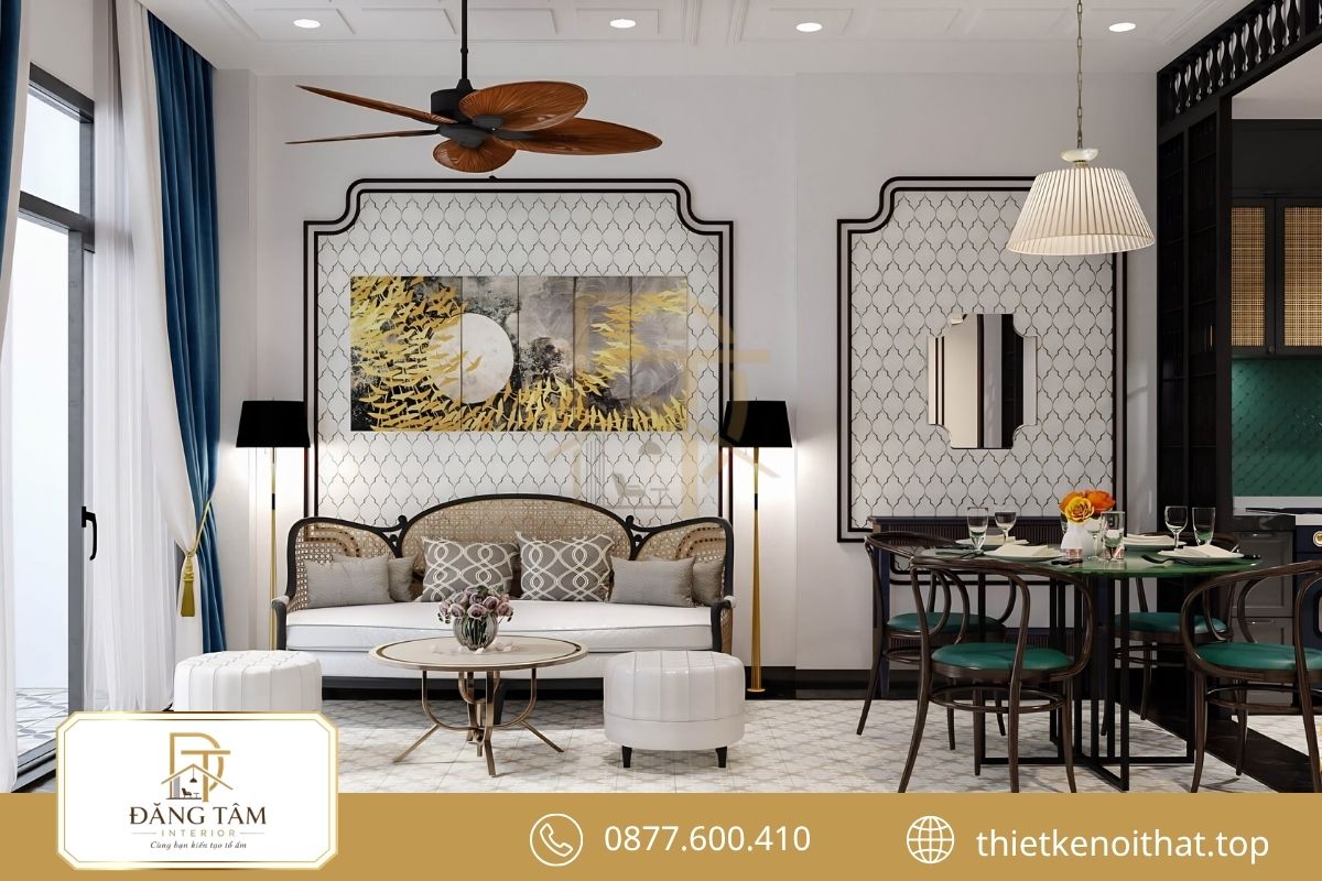 Thiết kế nhà chung cư 100m2 Indochine sang trọng, giàu bản sắc 