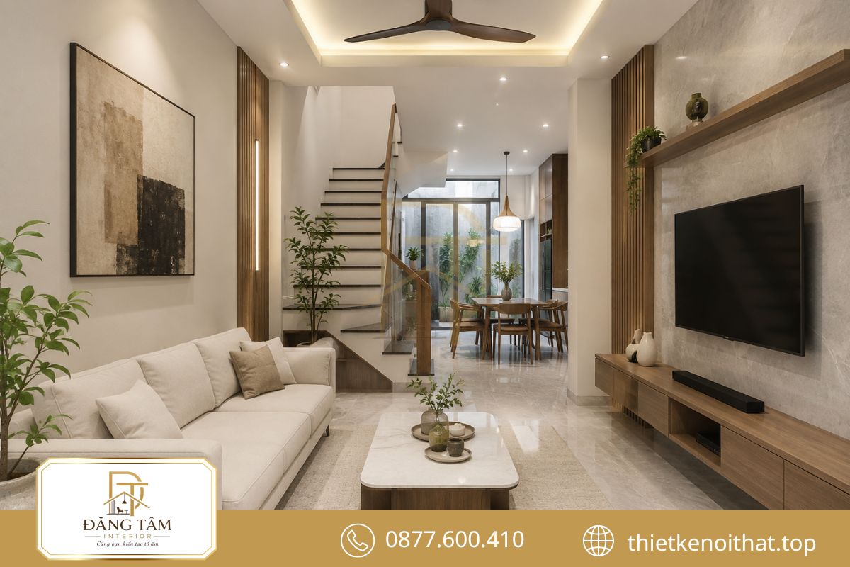 Thiết kế nhà ống mặt tiền 4m hai tầng tối ưu diện tích và công năng