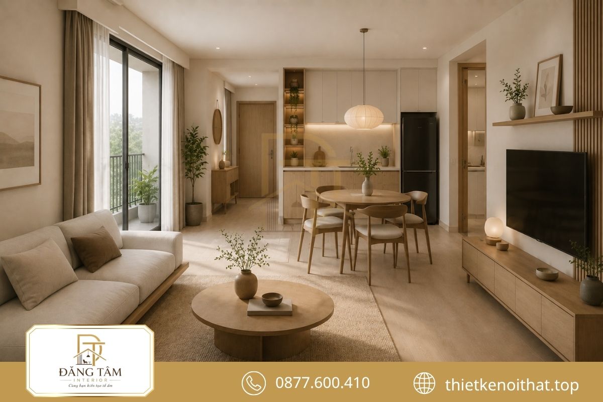 Thiết kế nội thất chung cư 45m2 Japandi nhẹ nhàng, ấm áp và tinh giản