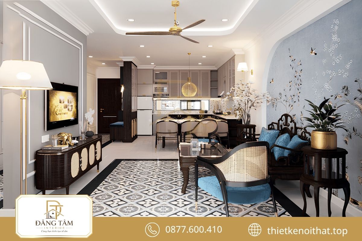 Thiết kế nội thất chung cư 110m2 Indochine kết hợp gỗ, mây tre và nét Á Đông 