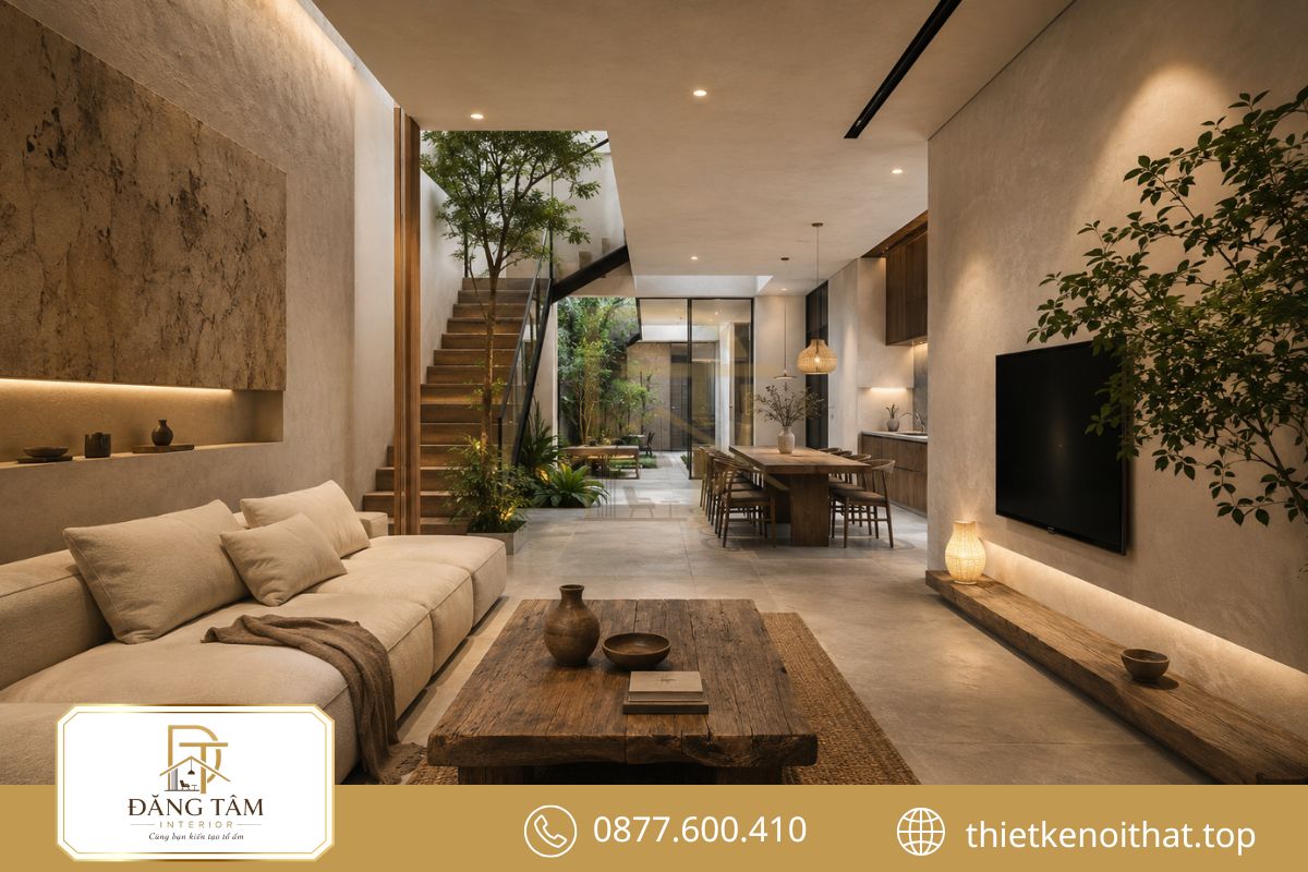 Thiết kế nội thất nhà ống 5x20m khai thác tối đa diện tích cho gia đình nhiều thế hệ