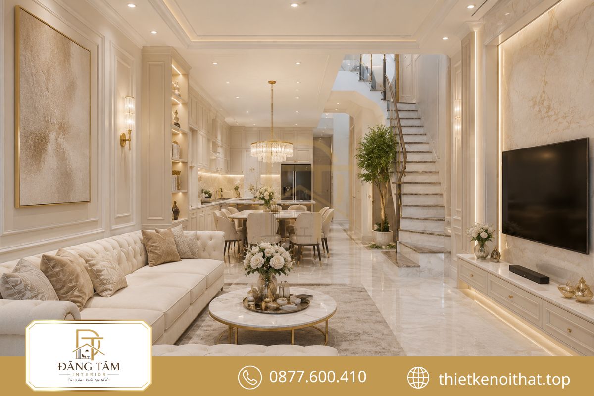 Thiết kế nội thất nhà ống Tân cổ điển sang trọng và tinh tế