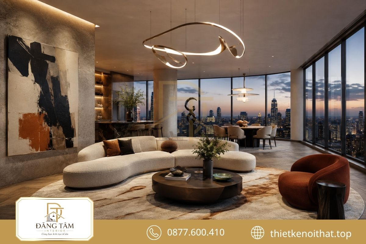 Không gian đương đại tạo điểm nhấn bằng nội thất cong và nghệ thuậtKhông gian đương đại tạo điểm nhấn bằng nội thất cong và nghệ thuật