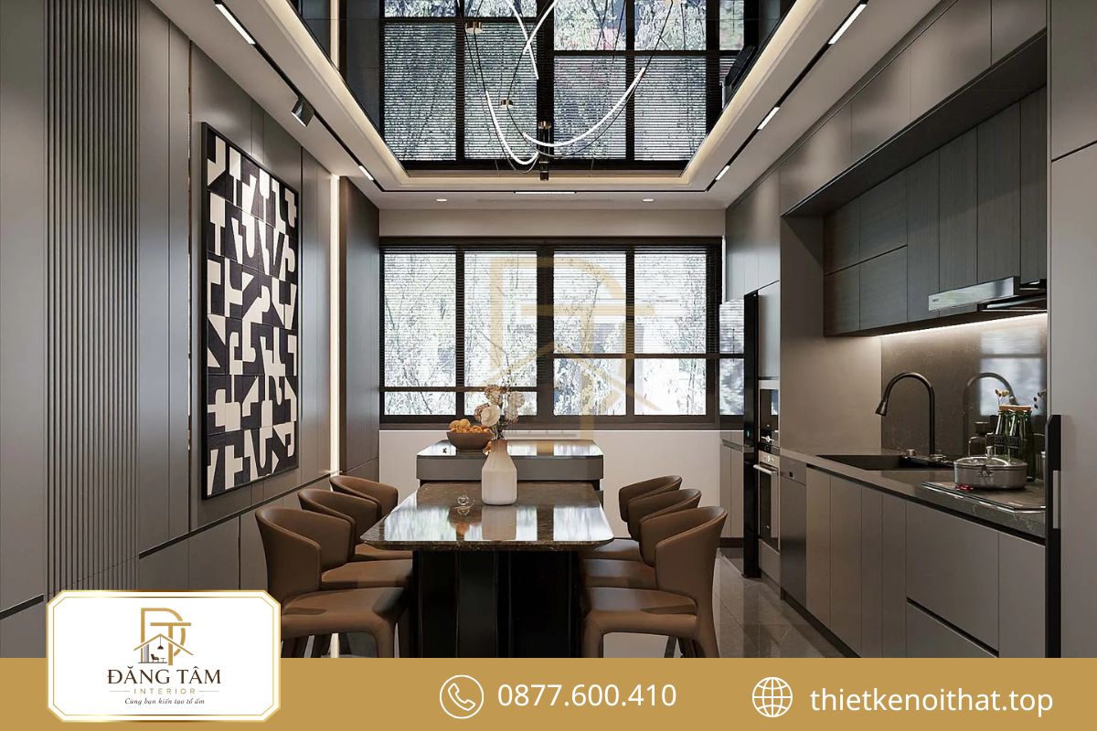 Thiết kế phòng bếp nhà ống 3m gọn gàng, thuận tiện di chuyển và sử dụng