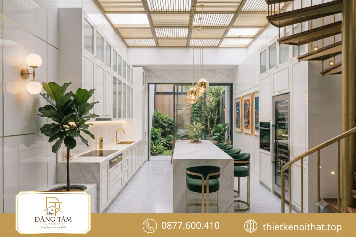 Thiết kế nội thất nhà ống 4m với phòng bếp gọn gàng, tối ưu công năng sử dụng