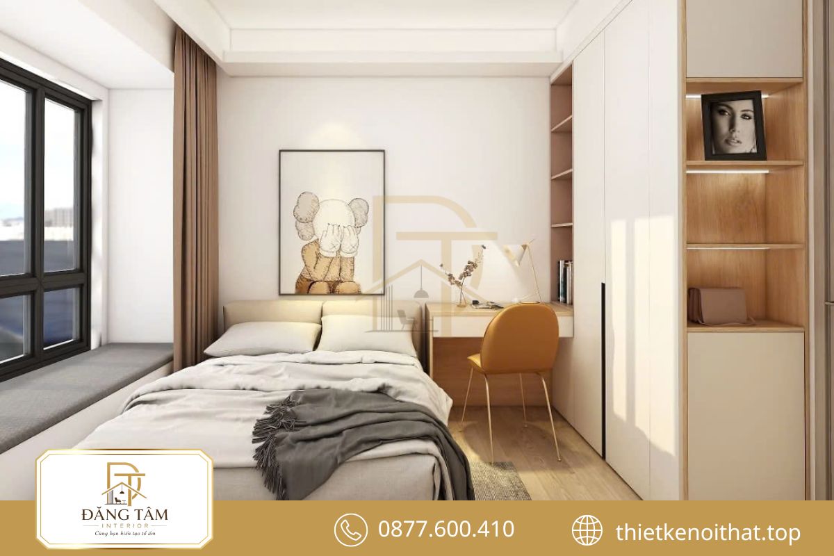 Bố trí nội thất nhà ống tối ưu cho phòng ngủ phụ gọn gàng