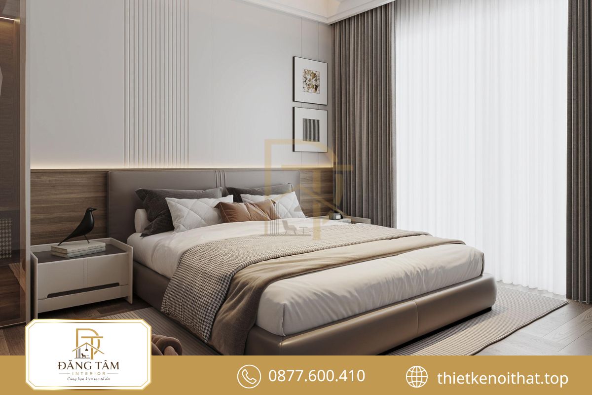 Không gian nghỉ ngơi trong thiết kế căn hộ 70m2 ấm cúng và đảm bảo riêng tư