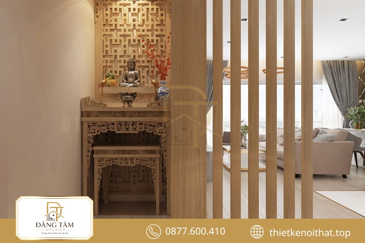 Thiết kế nội thất nhà chung cư hài hòa phòng thờ, ban công và khu phụ