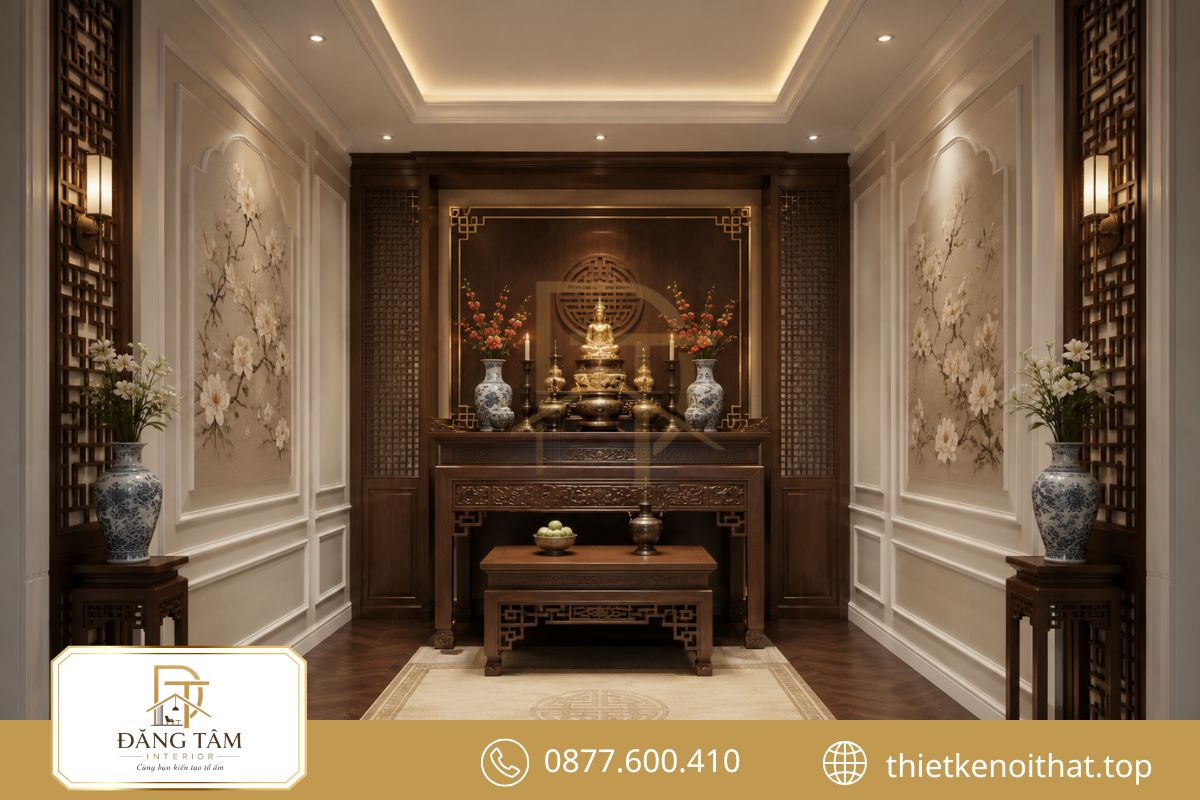 Không gian thờ trang nghiêm, hài hòa tổng thể và giữ trọn giá trị truyền thống
