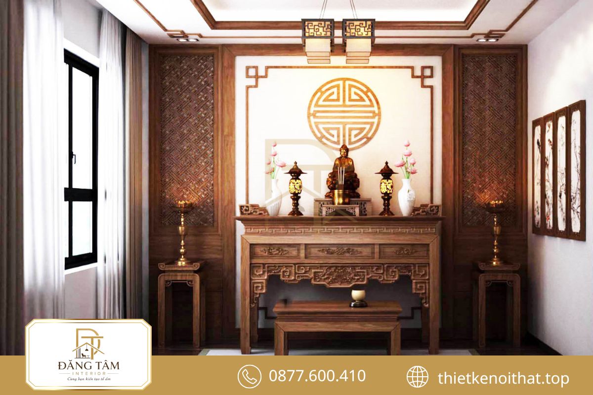 Không gian thờ cúng hài hòa trong thiết kế nội thất nhà ống