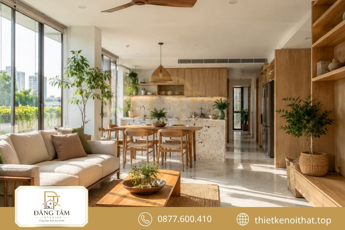 Vật liệu bền vững tạo thiết kế chung cư 100m2 xanh và an toàn 