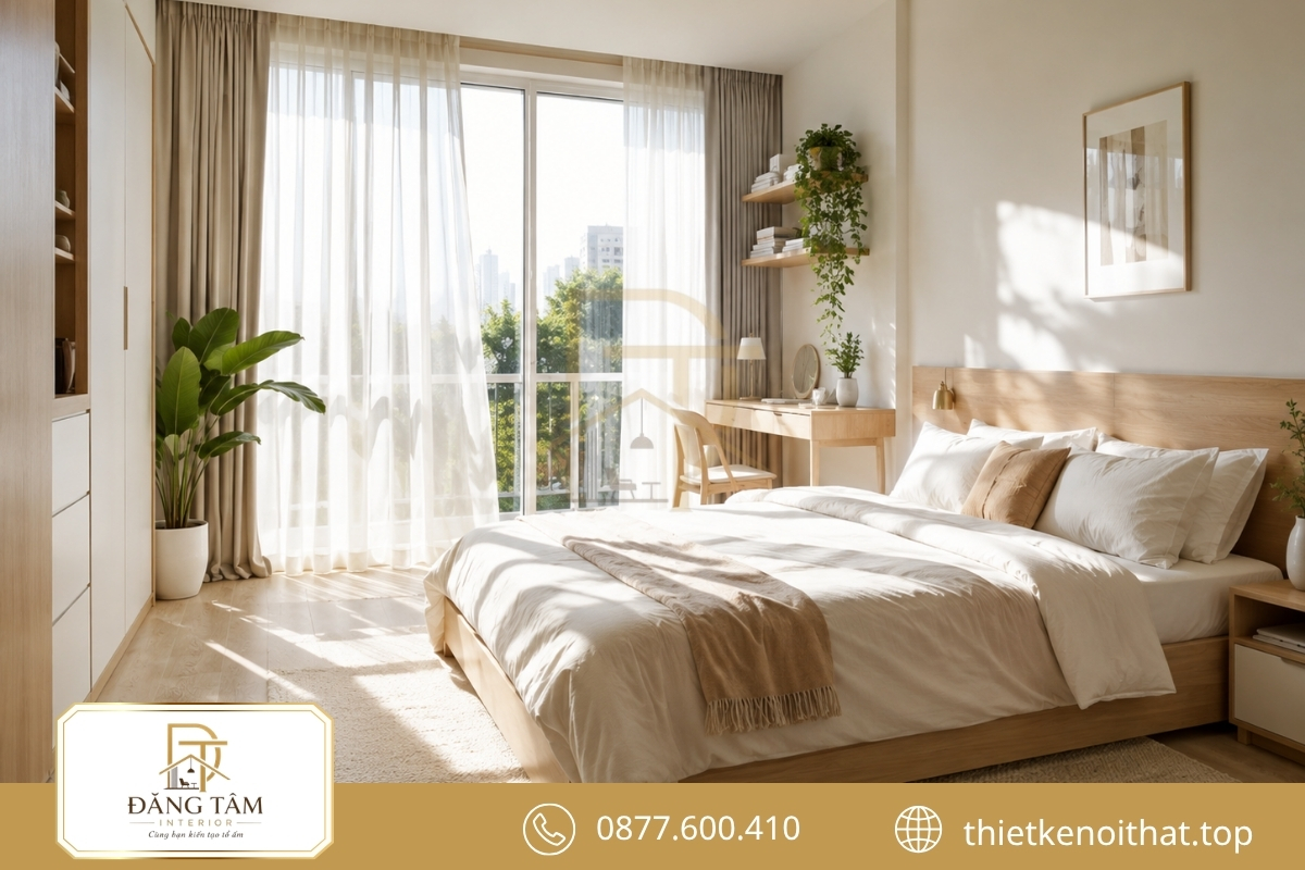 Ánh sáng tự nhiên giúp phòng ngủ 13m2 thoáng đãng và giàu sức sống