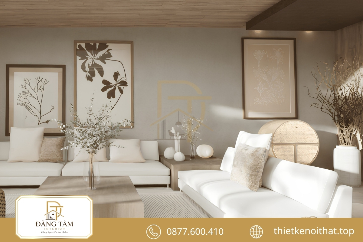 Phong cách Wabi Sabi nổi bật với gam màu dịu và hình khối gọn 