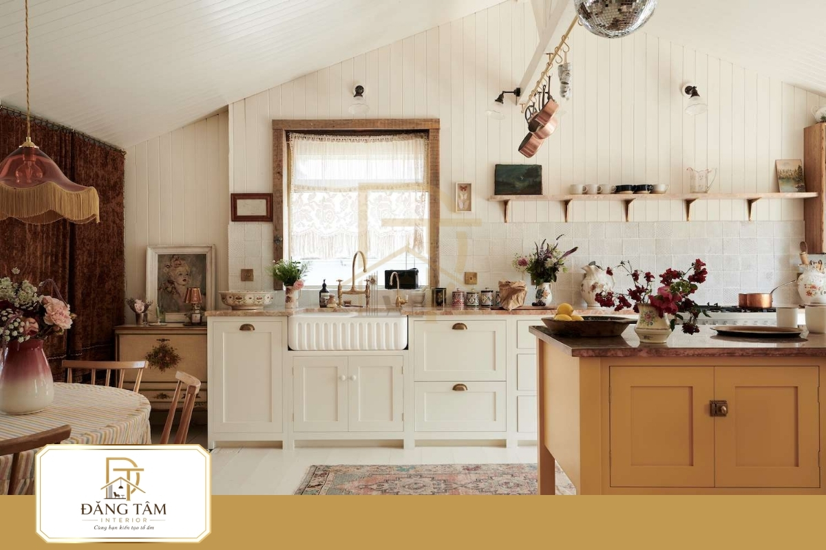 Bếp Bohemian hài hòa giữa gỗ mộc, gạch họa tiết và phụ kiện thủ công
