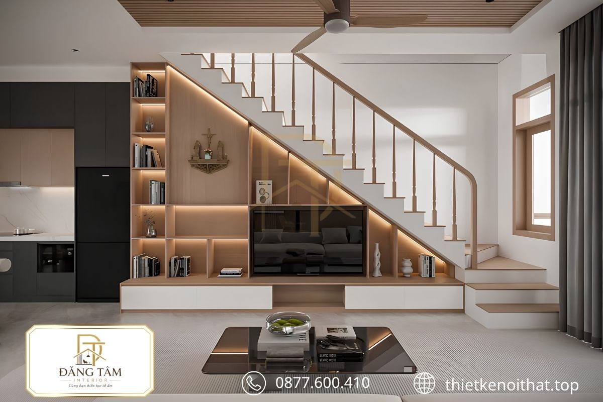 Cầu thang bố trí khoa học tạo lối đi thuận tiện giữa ba tầng 