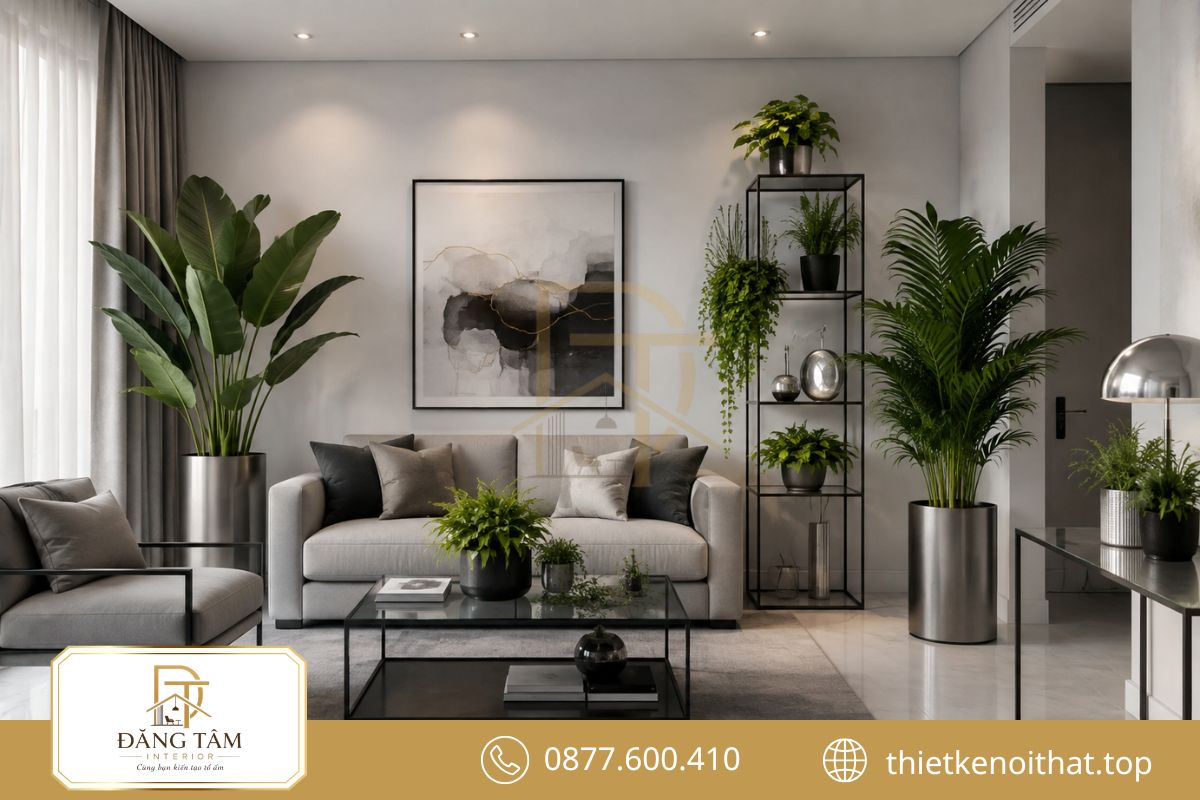 Cây xanh nhỏ tạo điểm nhấn tươi mát cho khu vực tiếp khách