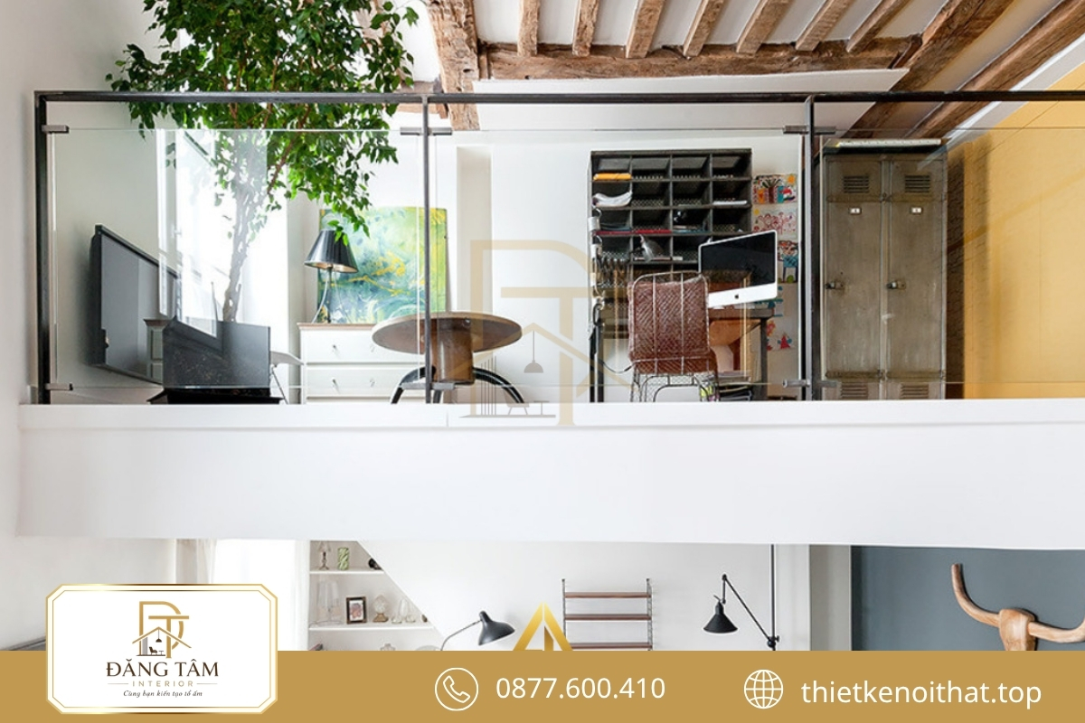 Gác lửng bố trí phòng làm việc hoặc sinh hoạt riêng tiện nghi