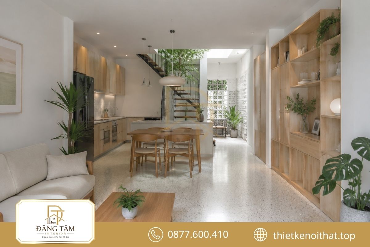 Tầng một rộng thoáng hơn nhờ giảm vách kín và nội thất cồng kềnh
