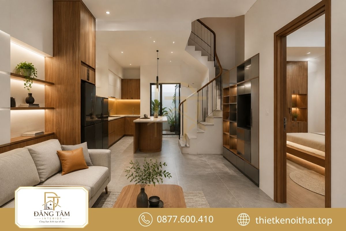 Không gian sinh hoạt liên kết hài hòa nhưng vẫn giữ sự riêng tư