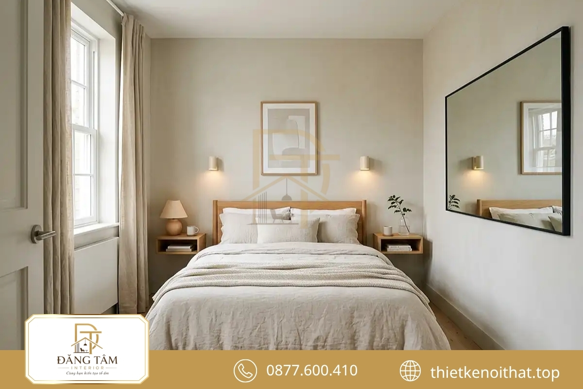 Lối đi liền mạch quanh giường tạo cảm giác phòng rộng và thoáng hơn