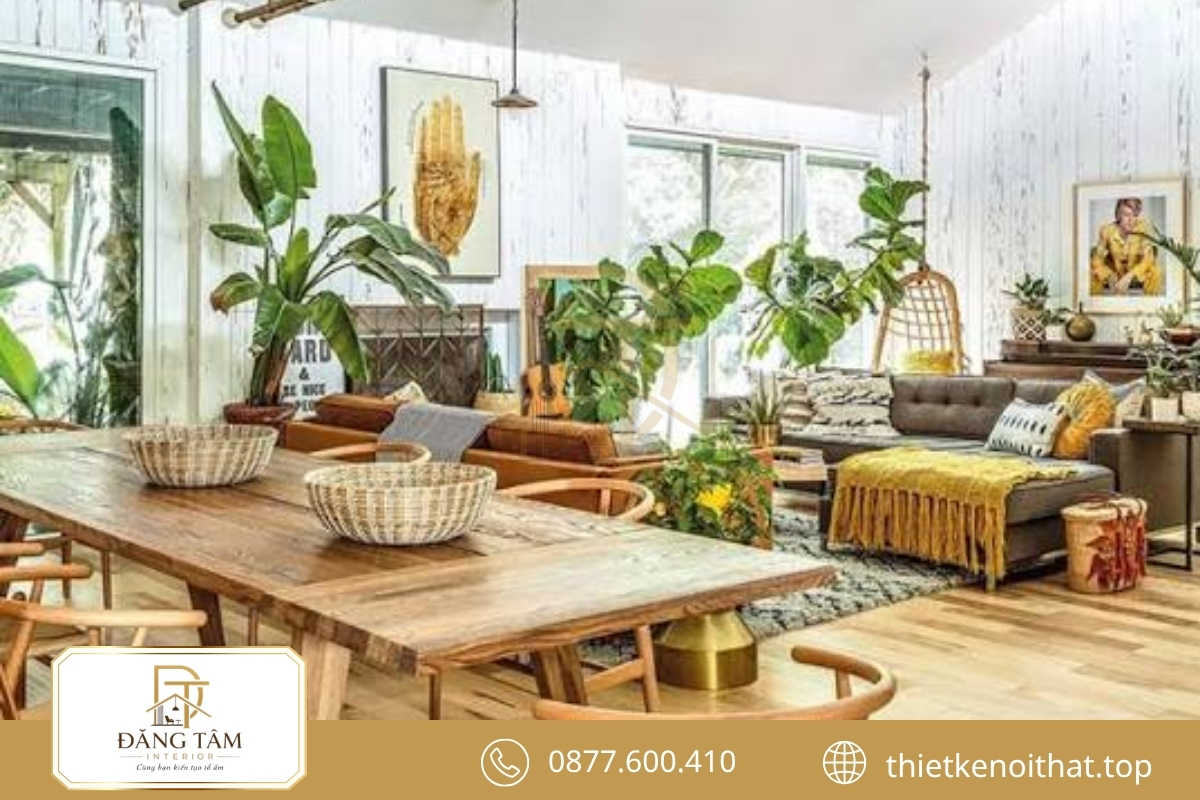 Cây xanh và vật liệu tự nhiên mang hơi thở thư thái vào không gian Bohemian