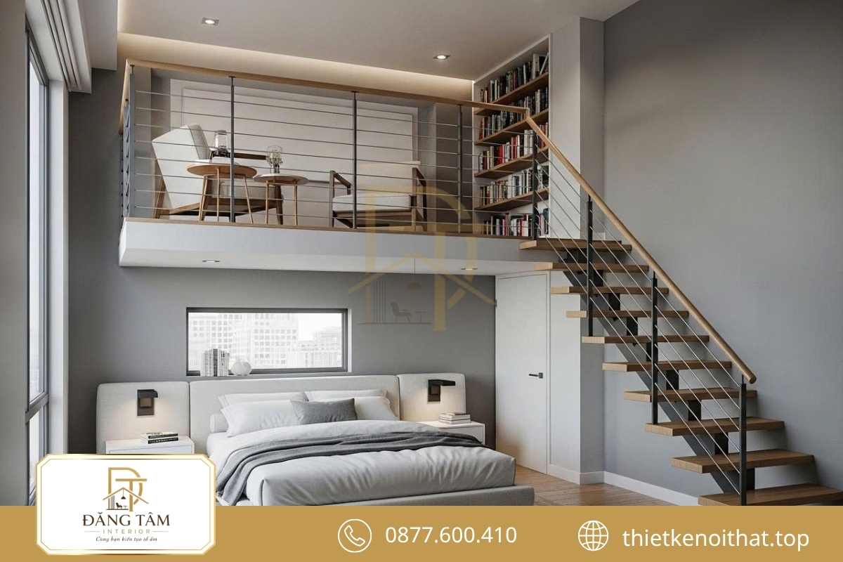 Cải tạo gác lửng thành phòng ngủ riêng tư, gọn gàng và ấm cúng