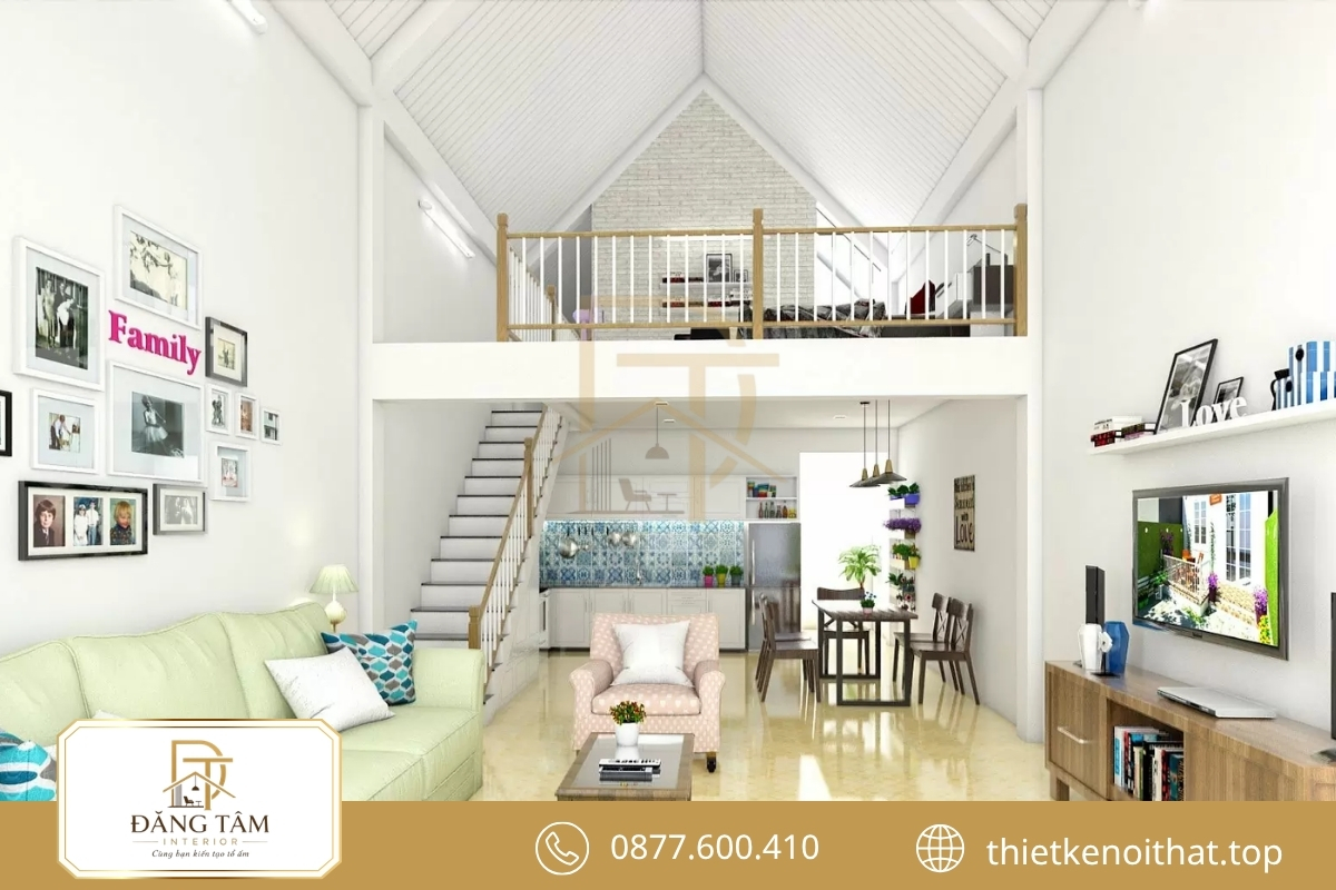 Nhà cấp 4 mái ngói thêm gác lửng, mở rộng không gian sinh hoạt 