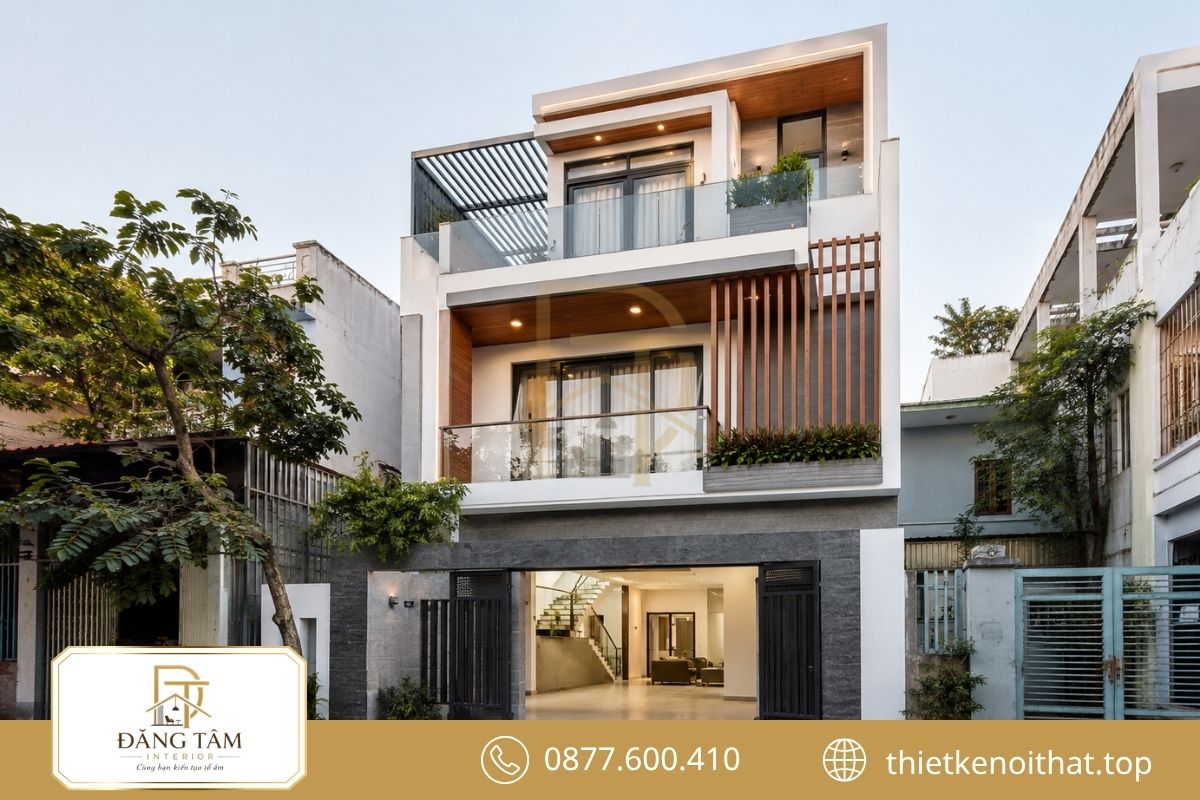 Không gian ba tầng hiện đại kết nối ánh sáng và tiện nghi sinh hoạt