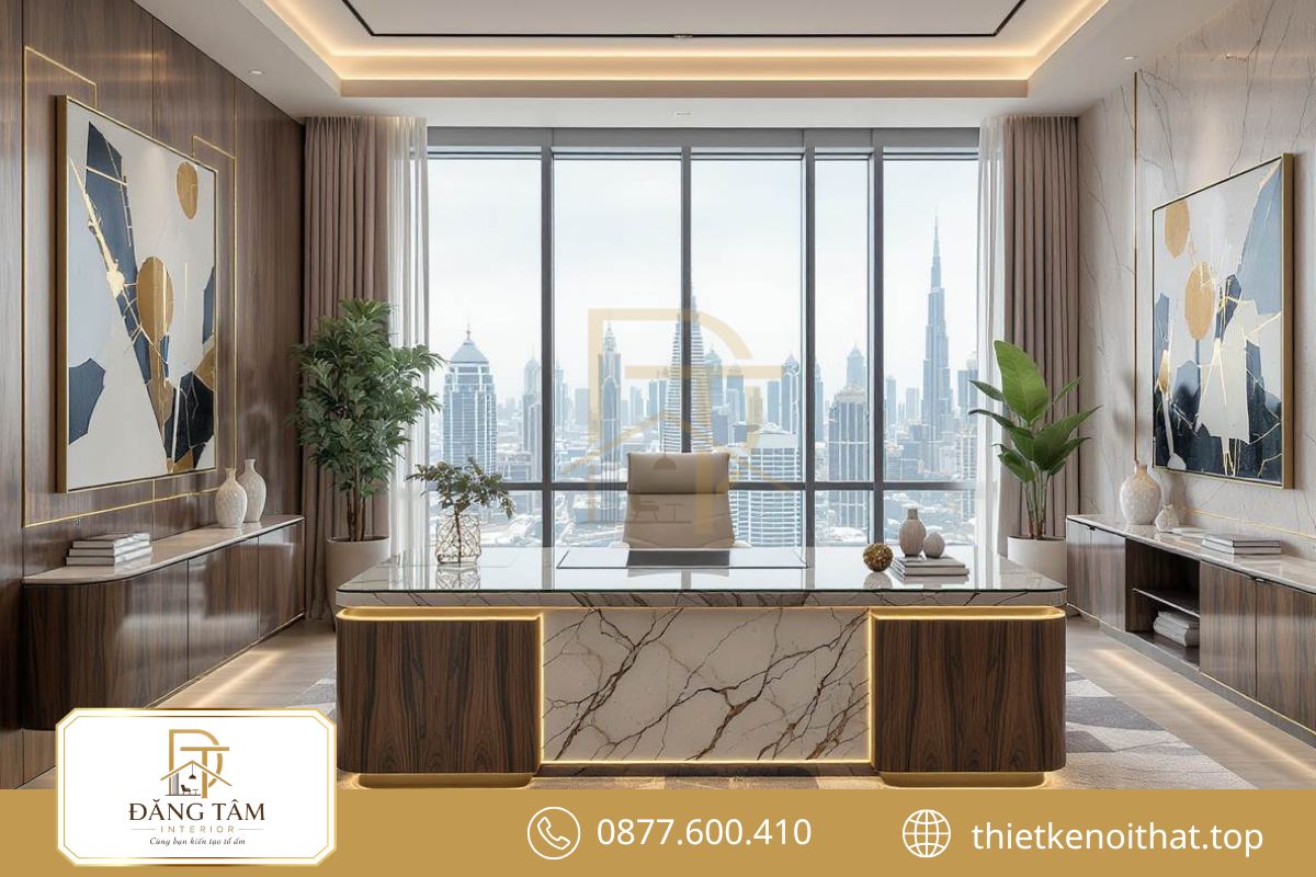 Thiết kế nội thất phòng giám đốc đồng bộ hình ảnh thương hiệu doanh nghiệp
