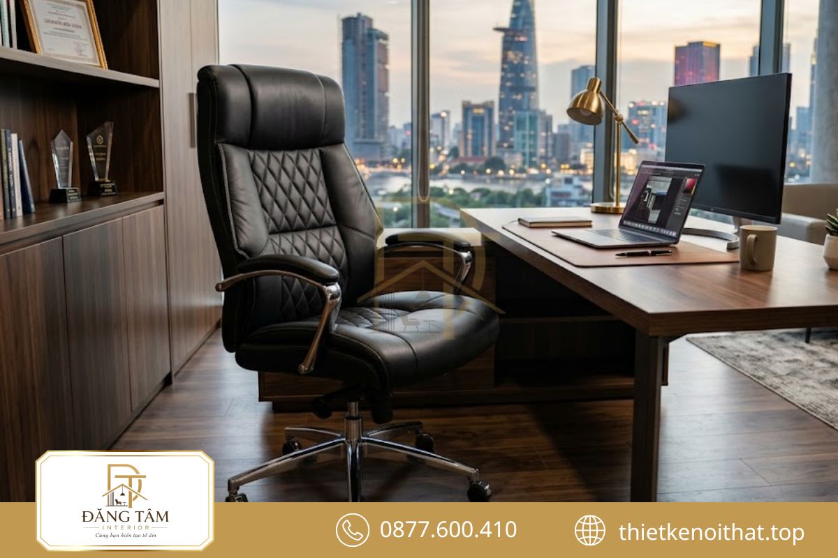 Nội thất văn phòng giám đốc hoàn thiện với ghế ngồi hỗ trợ tư thế