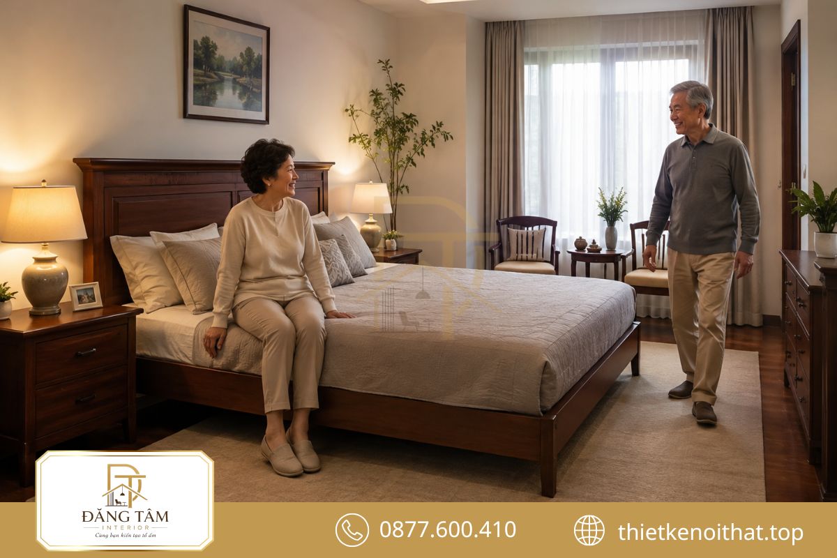 Giường ngủ vừa tầm hỗ trợ đứng lên, ngồi xuống thuận lợi hơn