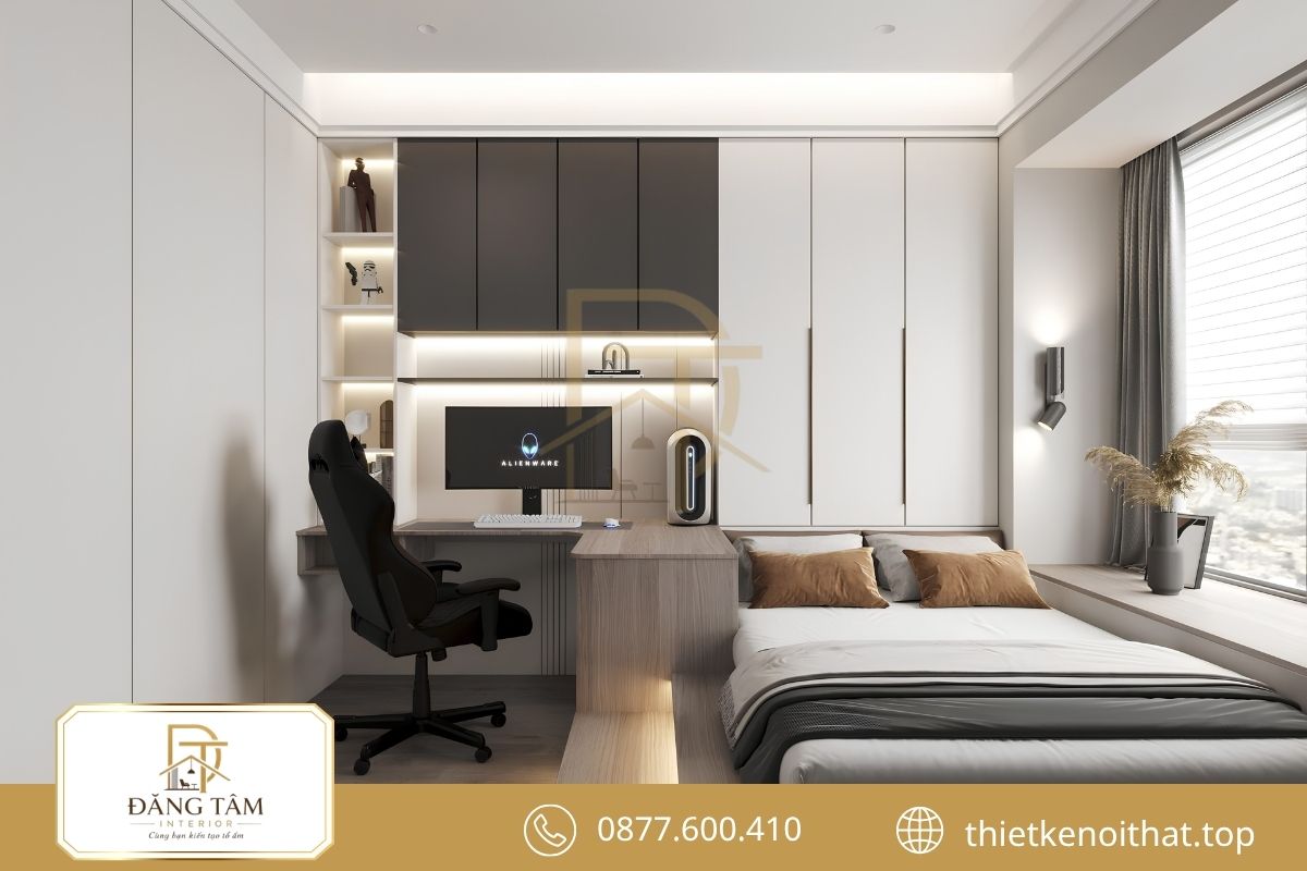 Góc làm việc nhỏ tận dụng phòng ngủ hoặc hành lang tầng hai 