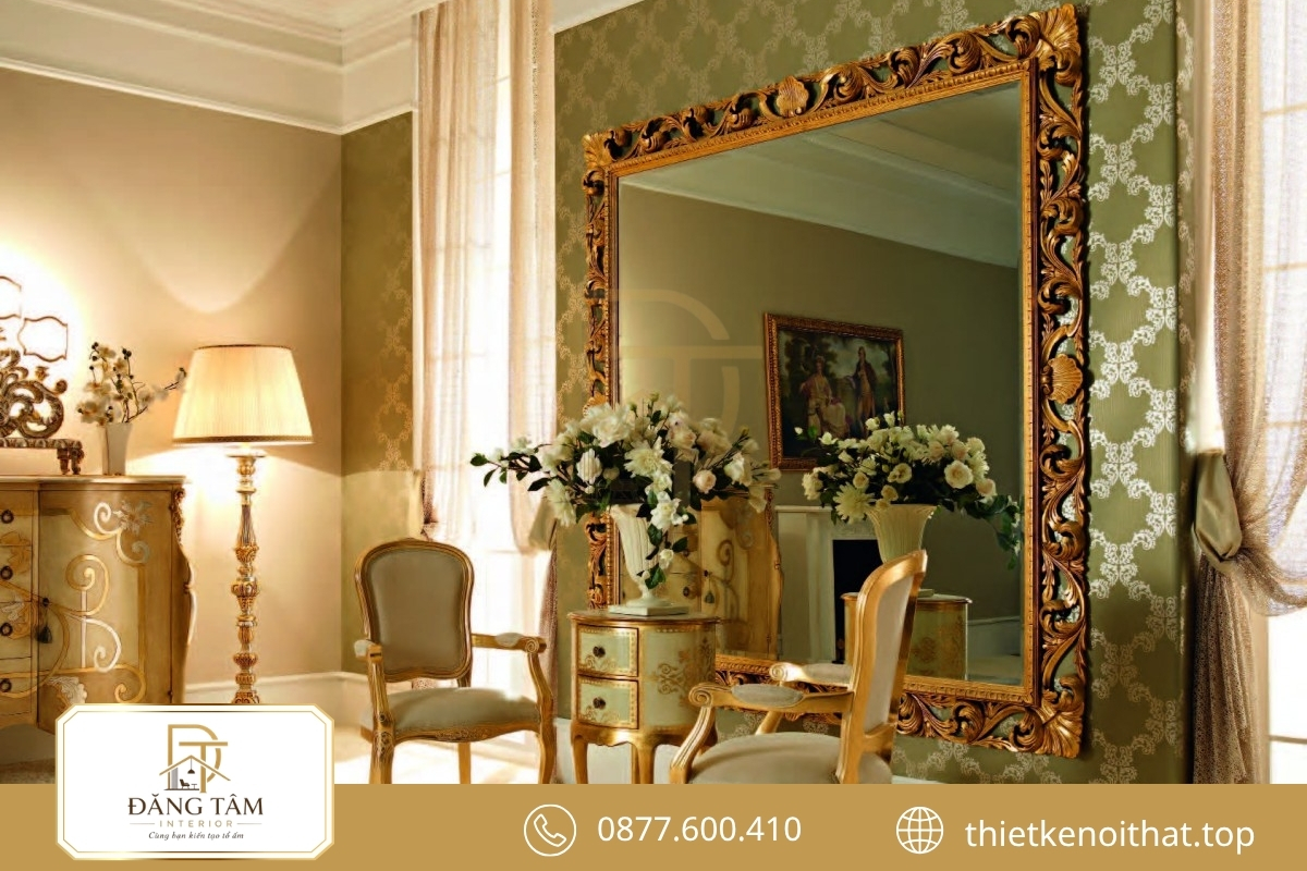 Gương khung cầu kỳ tăng chiều sâu và vẻ xa hoa cho nội thất Baroque