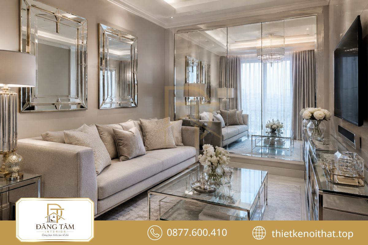 Gương trang trí phản chiếu ánh sáng và tạo chiều sâu thị giác