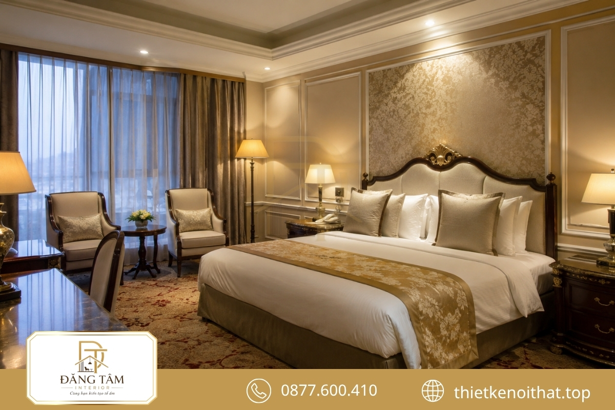 Khách sạn phong cách nội thất Baroque gây ấn tượng bằng sảnh lớn và hệ trang trí đồng bộ