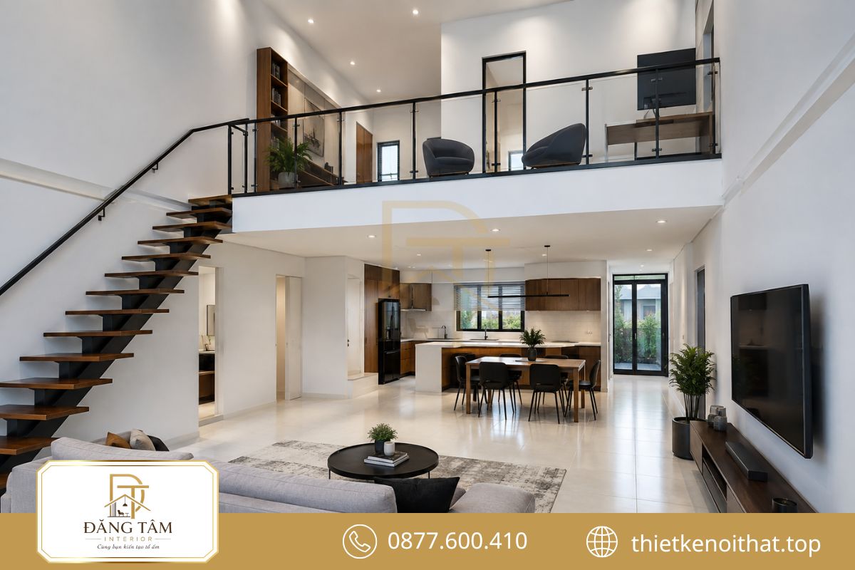 Gác lửng bổ sung diện tích cho cải tạo nhà cấp 4 chữ L thêm tiện nghi