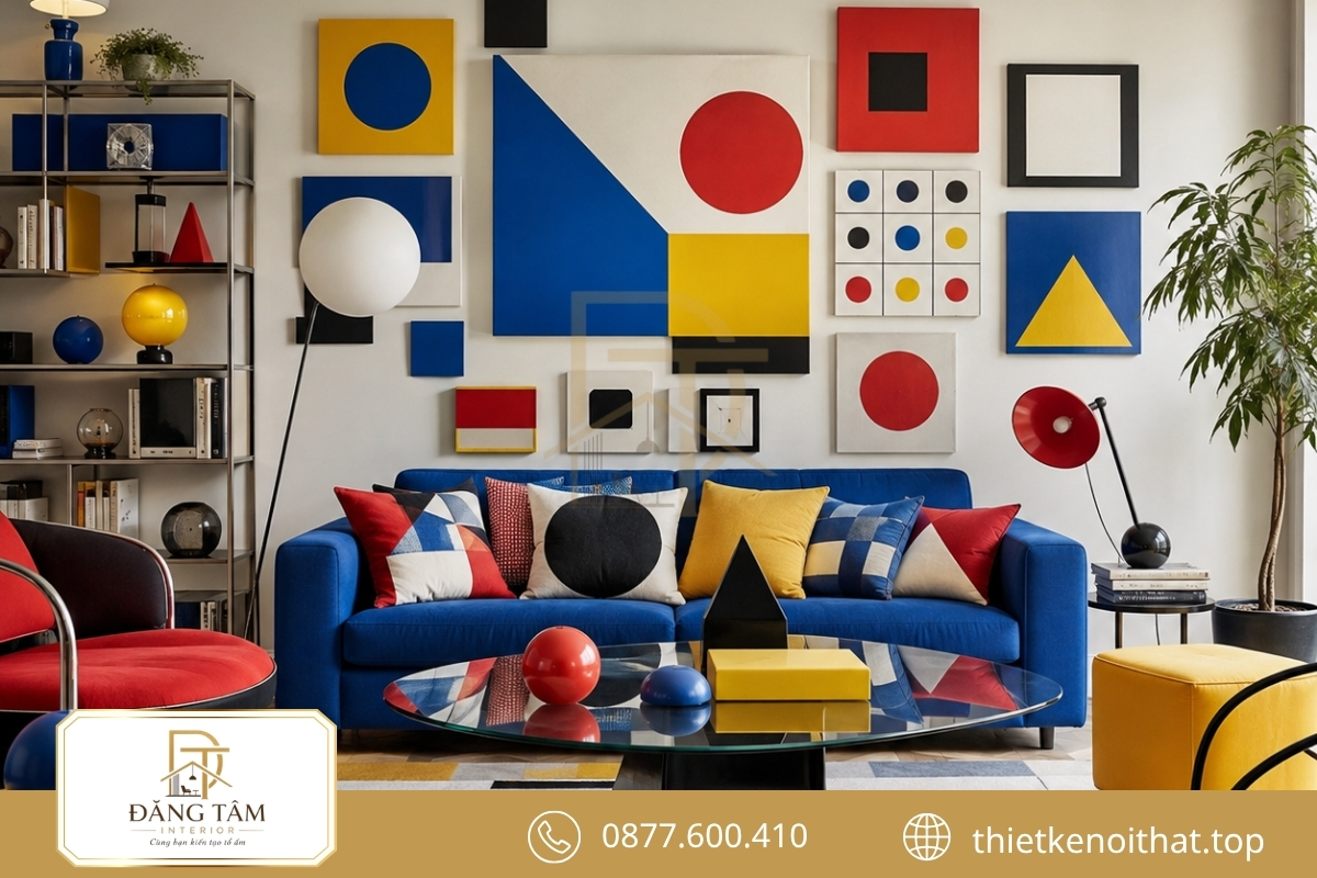 Phong cách nội thất Bauhaus dễ rối mắt khi màu cơ bản xuất hiện dày đặc