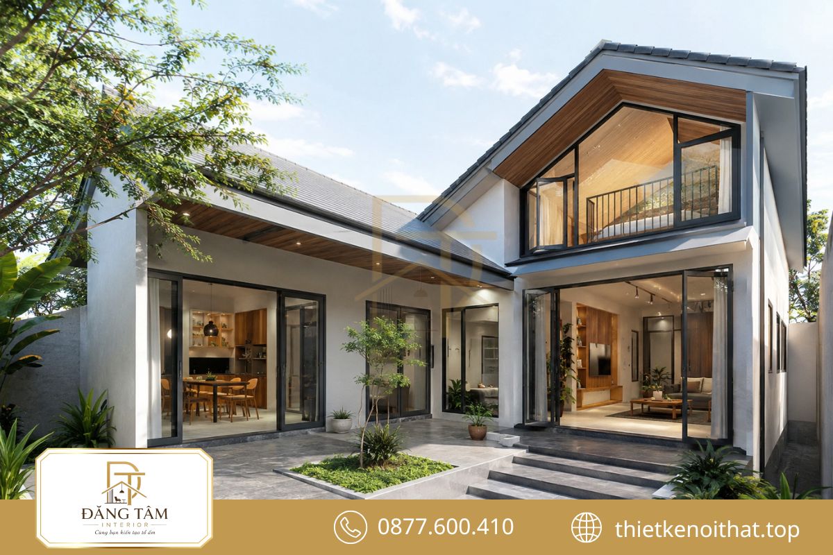 Gác lửng tăng diện tích cho mẫu cải tạo nhà cấp 4 chữ L tiện nghi