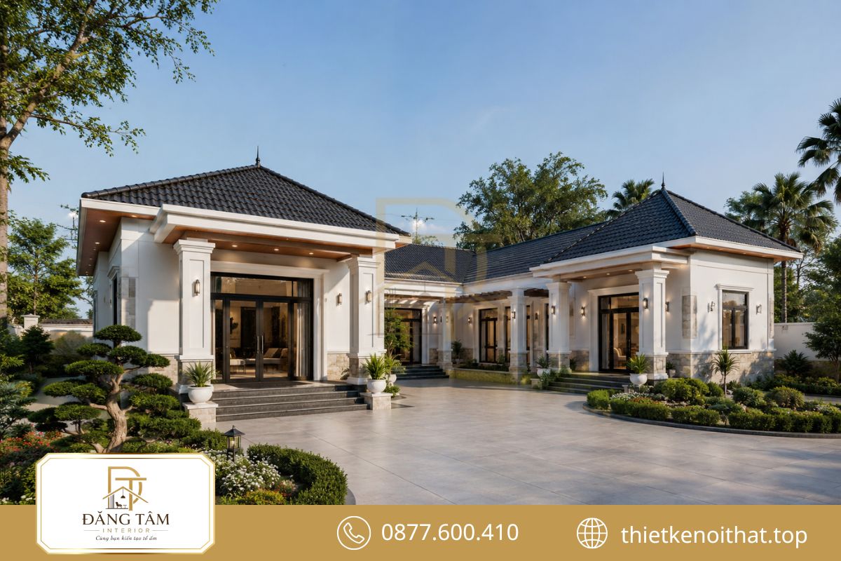 Biệt thự chữ L nâng tầm diện mạo từ nền nhà cấp 4 hiện hữu