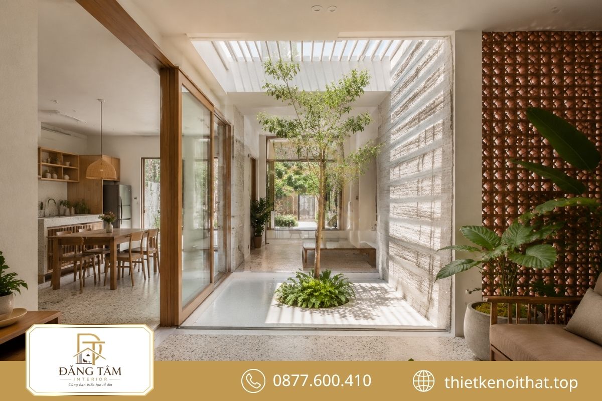 Giếng trời hỗ trợ cải tạo nhà ống 1 tầng sáng và thoáng